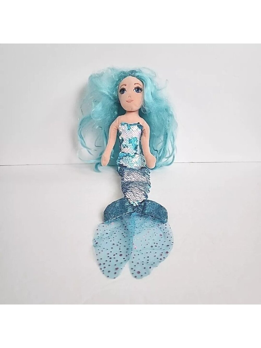 Ty Indigo Saprkly Mermaid Doll Plush Soft Toy Sewn Eyes Sequined Tail Blue Hair